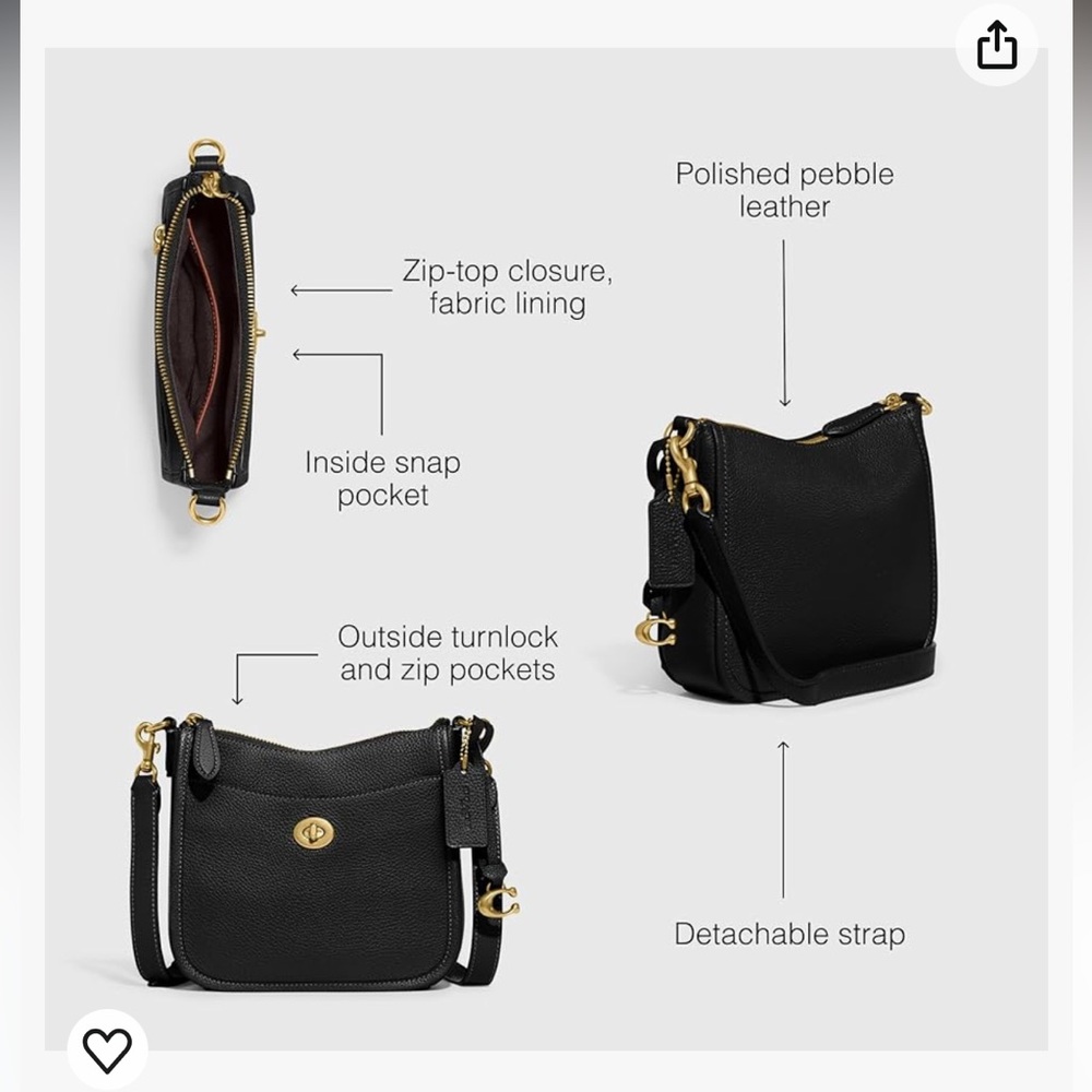 Coach Black Pebbled Leather Crossbody Bag with Gold Hardware - Picture 3 of 8